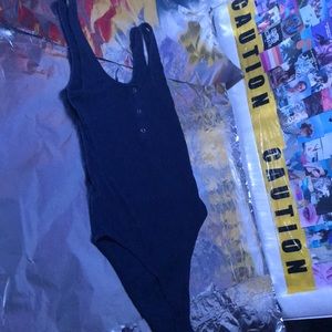 Blue- button up ribbed bodysuit